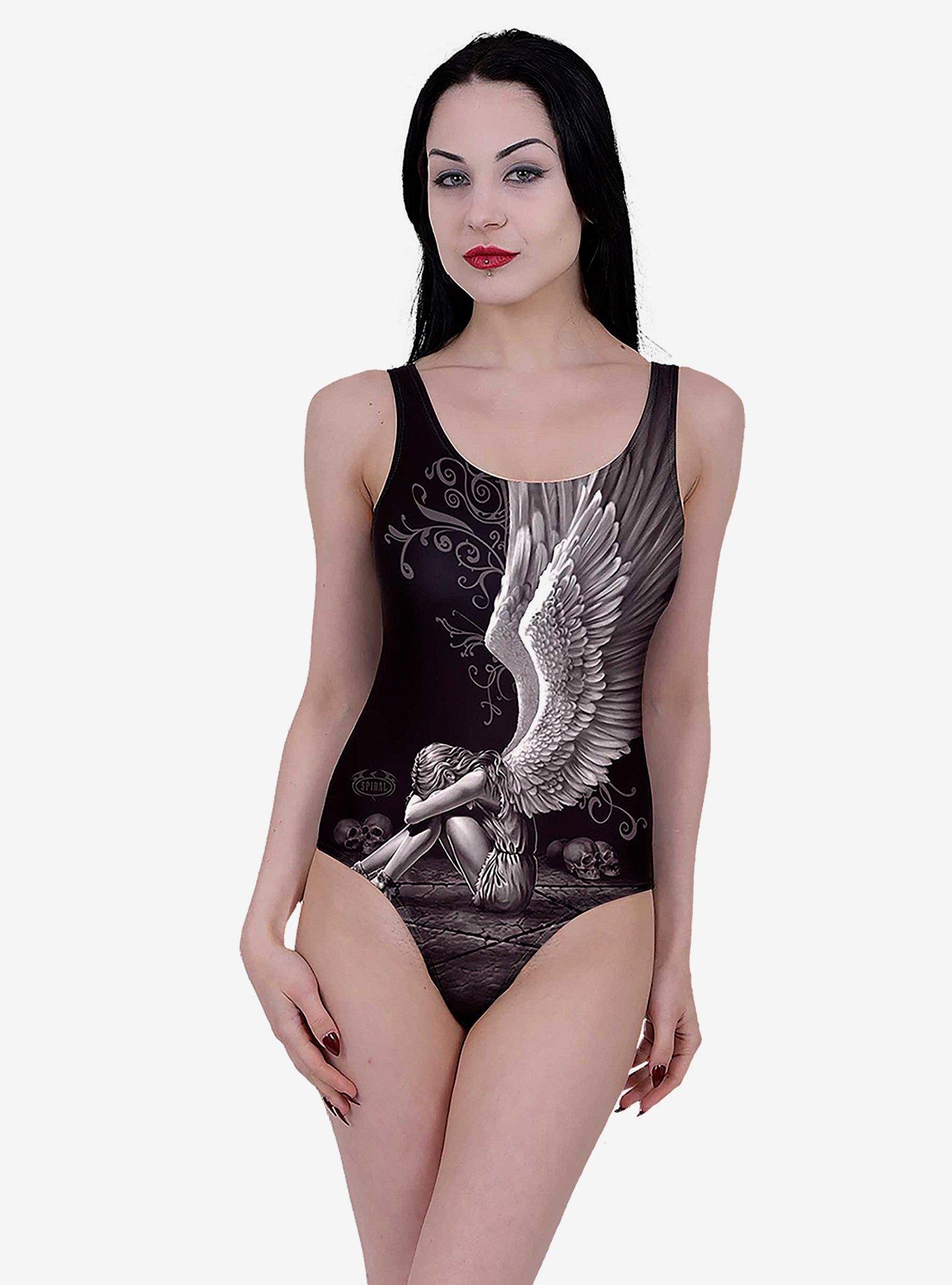 Fallen Angel Scoop Back Swimsuit, BLACK, hi-res