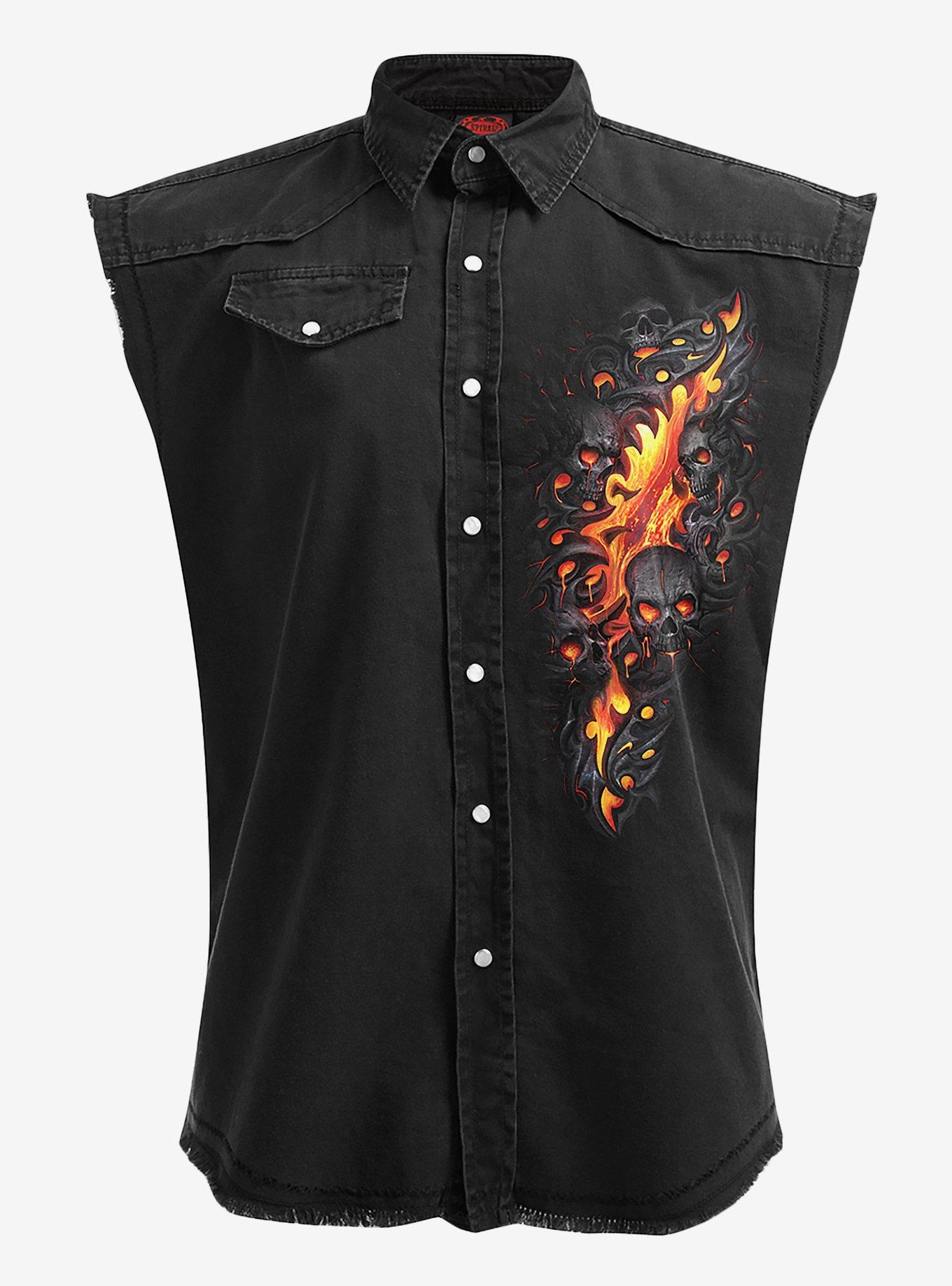 Lava Skull Woven Button-Up | Hot Topic