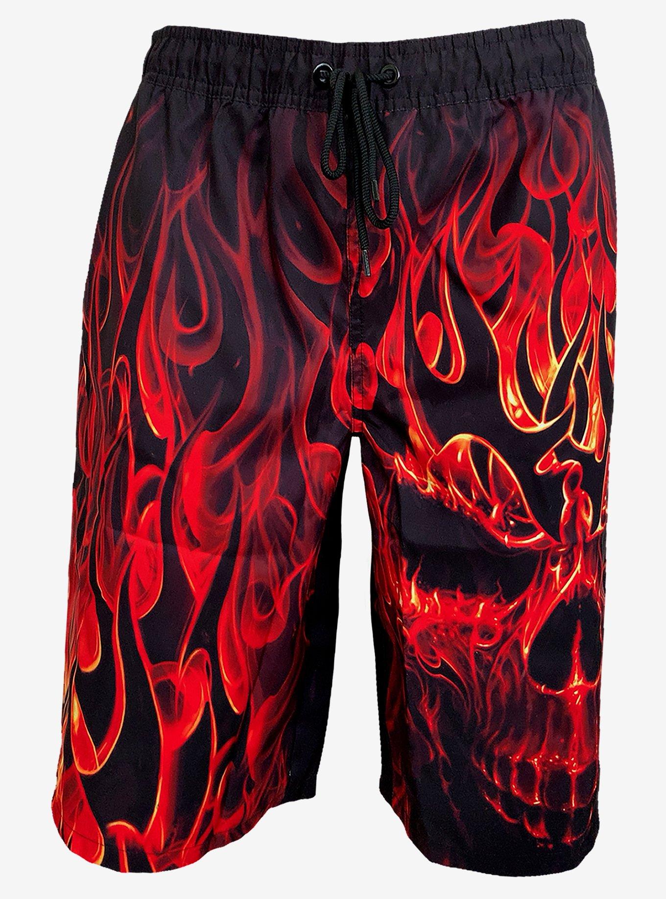Skull Fire Swim Trunks, BLACK, hi-res