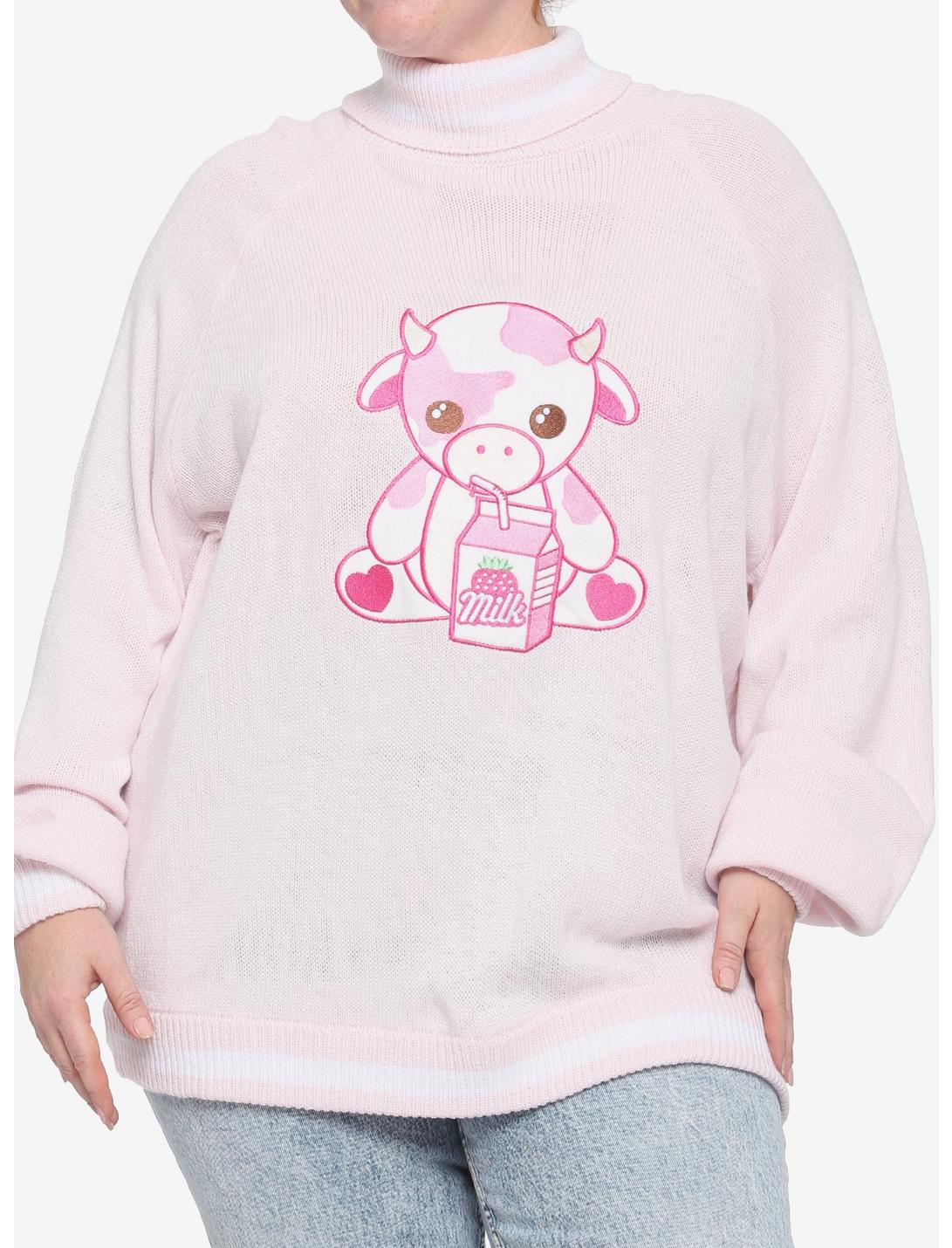 Strawberry Milk Cow Turtleneck Girls Sweater Plus Size, MULTI, hi-res