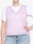 Pink & Lavender Checkered Girls Crop Sweater Vest Plus Size, MULTI, hi-res