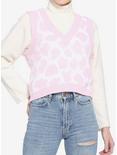 Pink Cow Pattern Girls Crop Sweater Vest, MULTI, hi-res