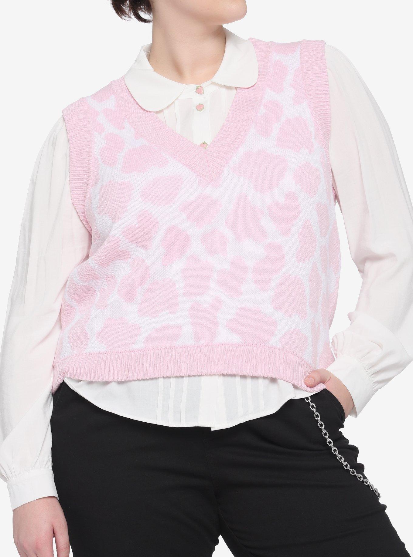 Pink Cow Pattern Girls Sweater Vest Plus Size, MULTI, hi-res