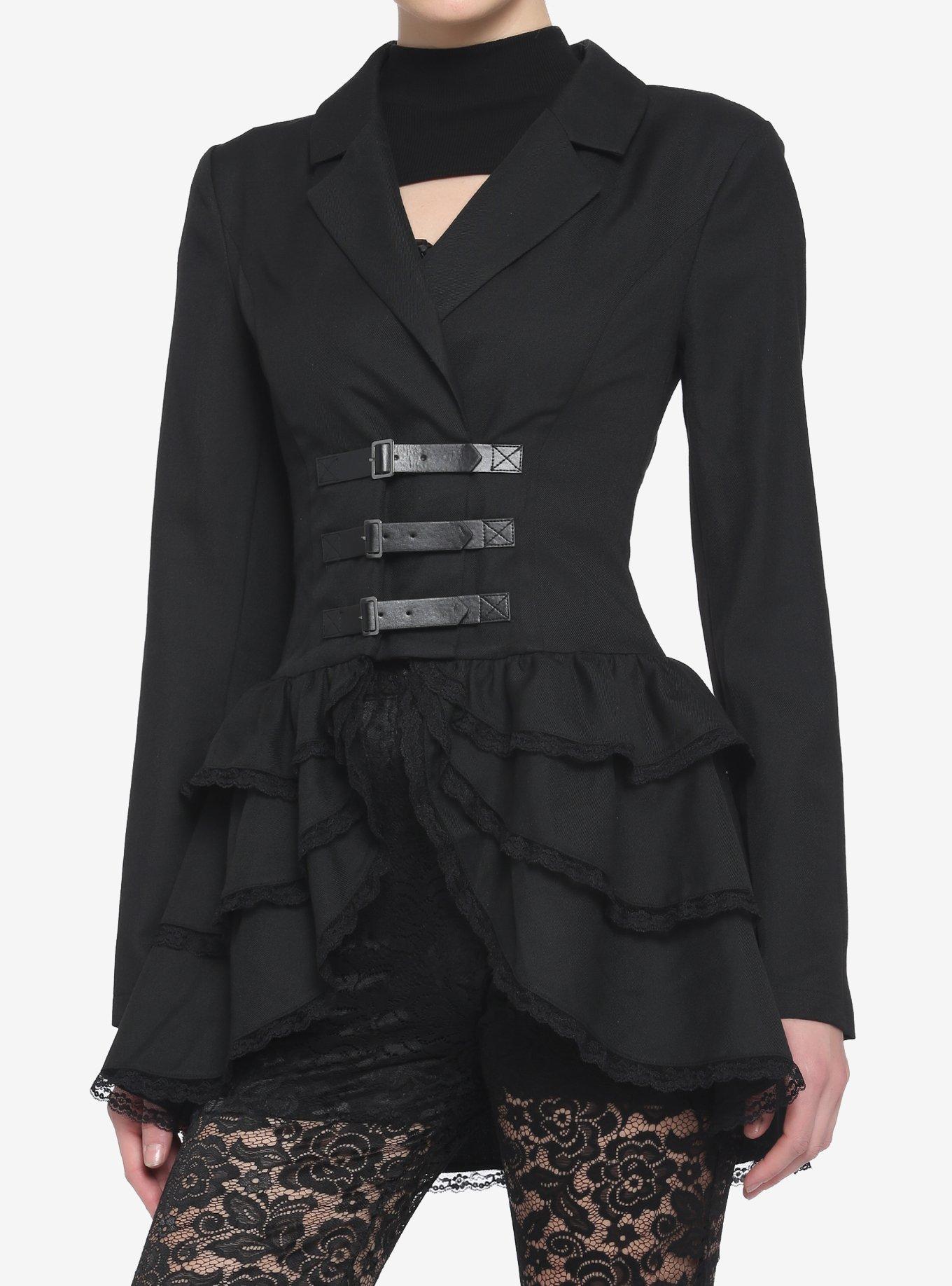 Black Steampunk Ruffle Girls Jacket, BLACK, hi-res