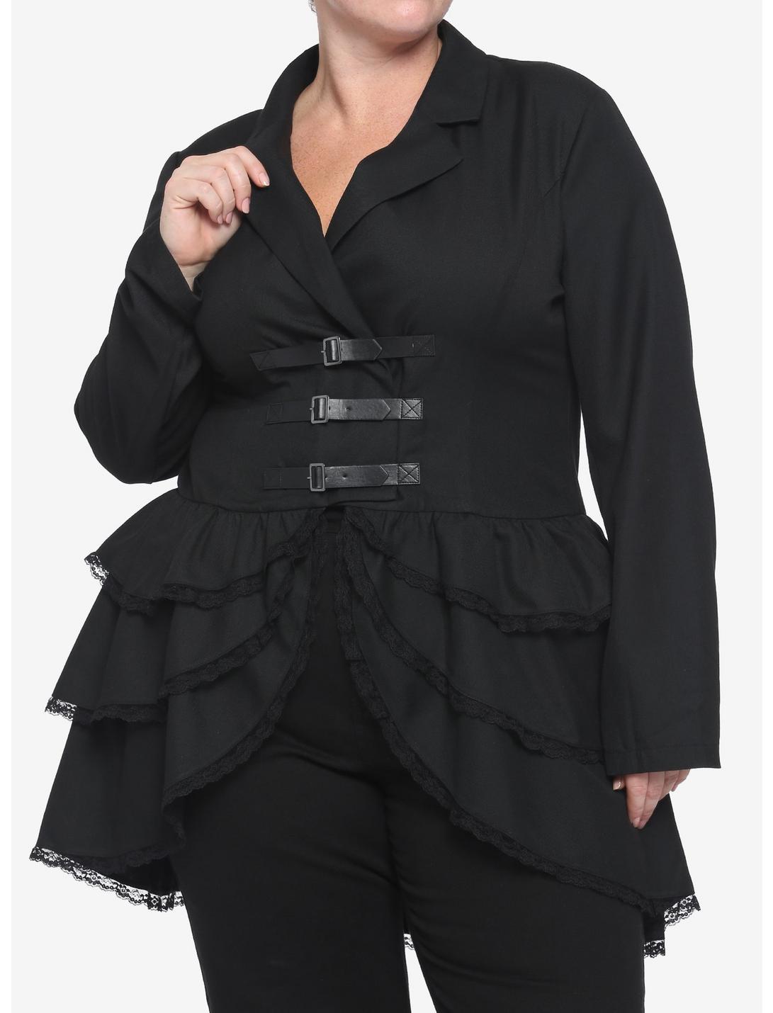 Black Steampunk Ruffle Girls Jacket Plus Size, BLACK, hi-res