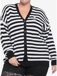 Black & White Stripe Skull Girls Cardigan Plus Size, STRIPE - WHITE, hi-res
