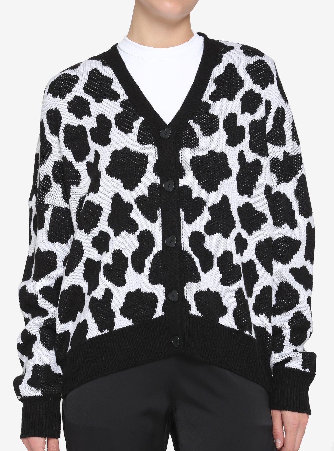 Cow Pattern Button-Front Girls Cardigan, MULTI, hi-res