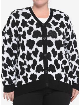 Cow Pattern Button-Front Girls Cardigan Plus Size, , hi-res