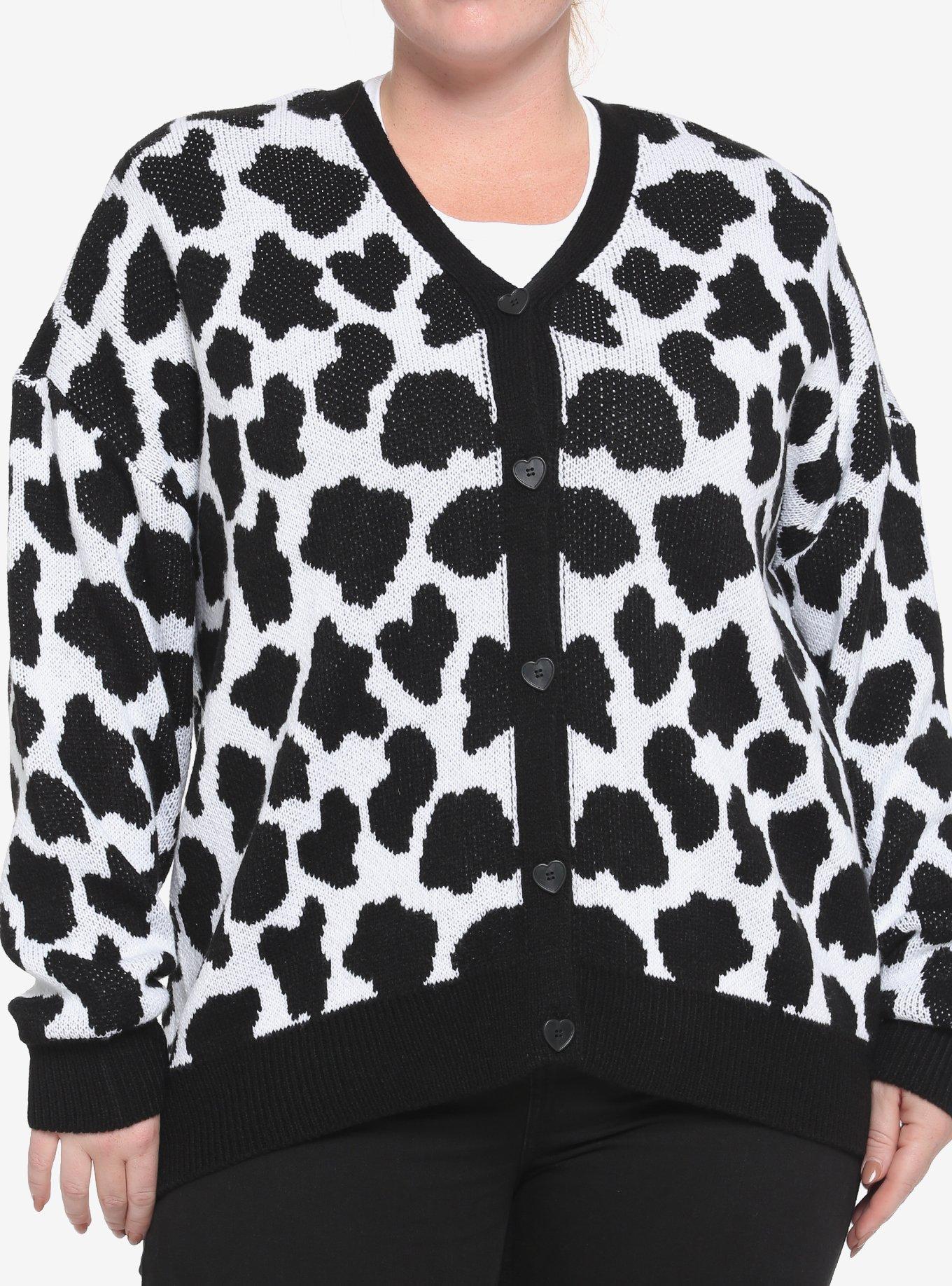 Cow Pattern Button-Front Girls Cardigan Plus Size, MULTI, hi-res