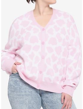 Pink Cow Print Girls Cardigan Plus Size, , hi-res