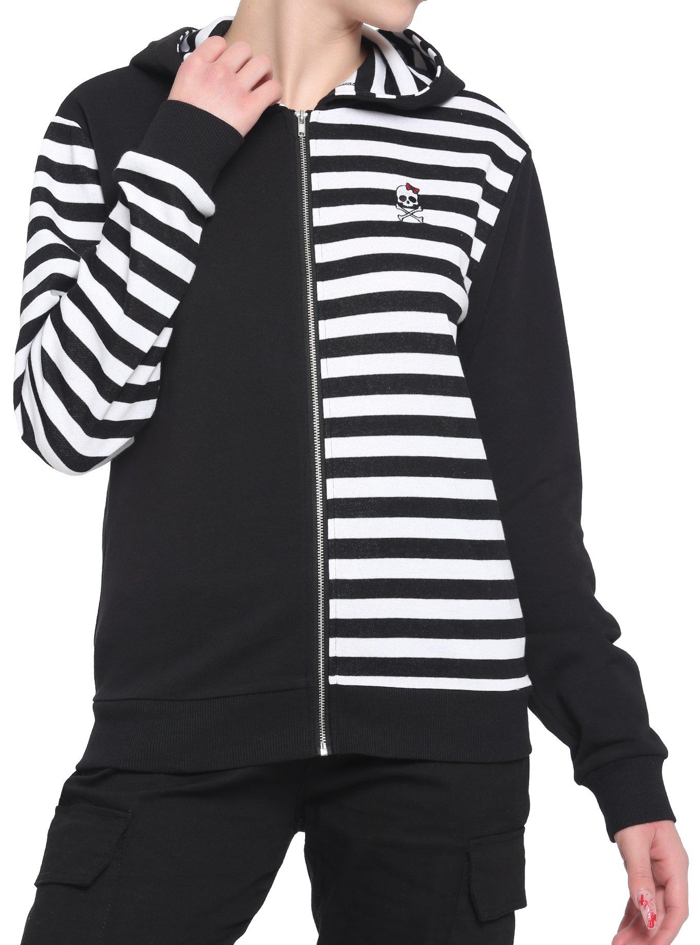 Black & White Stripe Split Girls Hoodie | Hot Topic