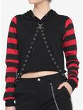 Red & Black Stripe Harness Girls Crop Hoodie, STRIPE - RED, hi-res