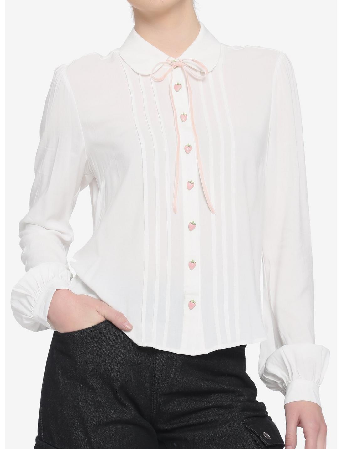 Strawberry Button-Front Girls Woven Top, IVORY, hi-res