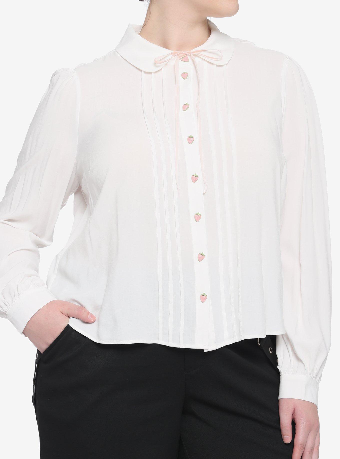 Strawberry Button-Front Girls Woven Top Plus Size, IVORY, hi-res