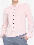 Pink Pleated Heart Buttons Girls Woven Long-Sleeve Top, PINK, hi-res