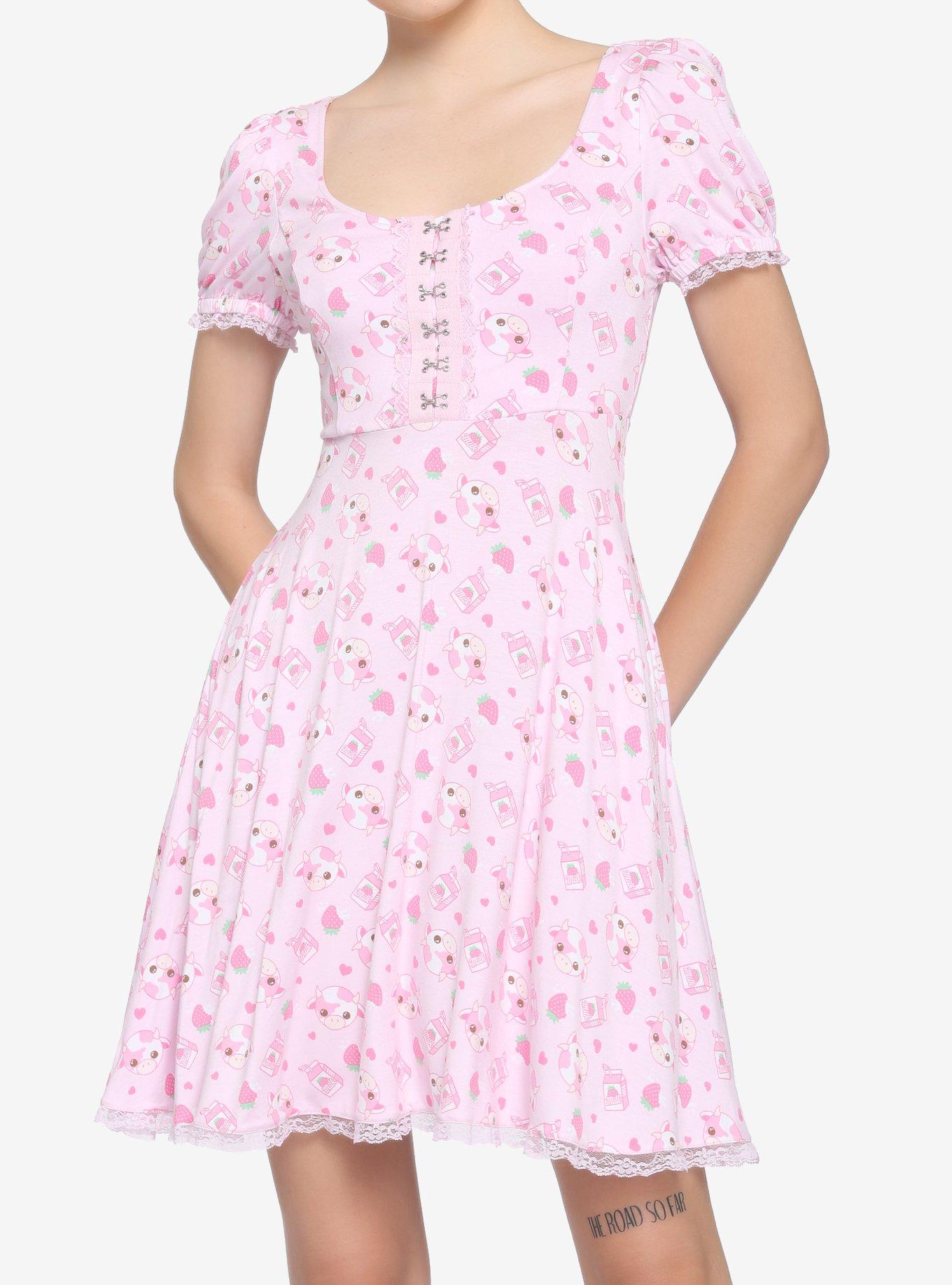Strawberry Cow Henley Dress, PINK, hi-res