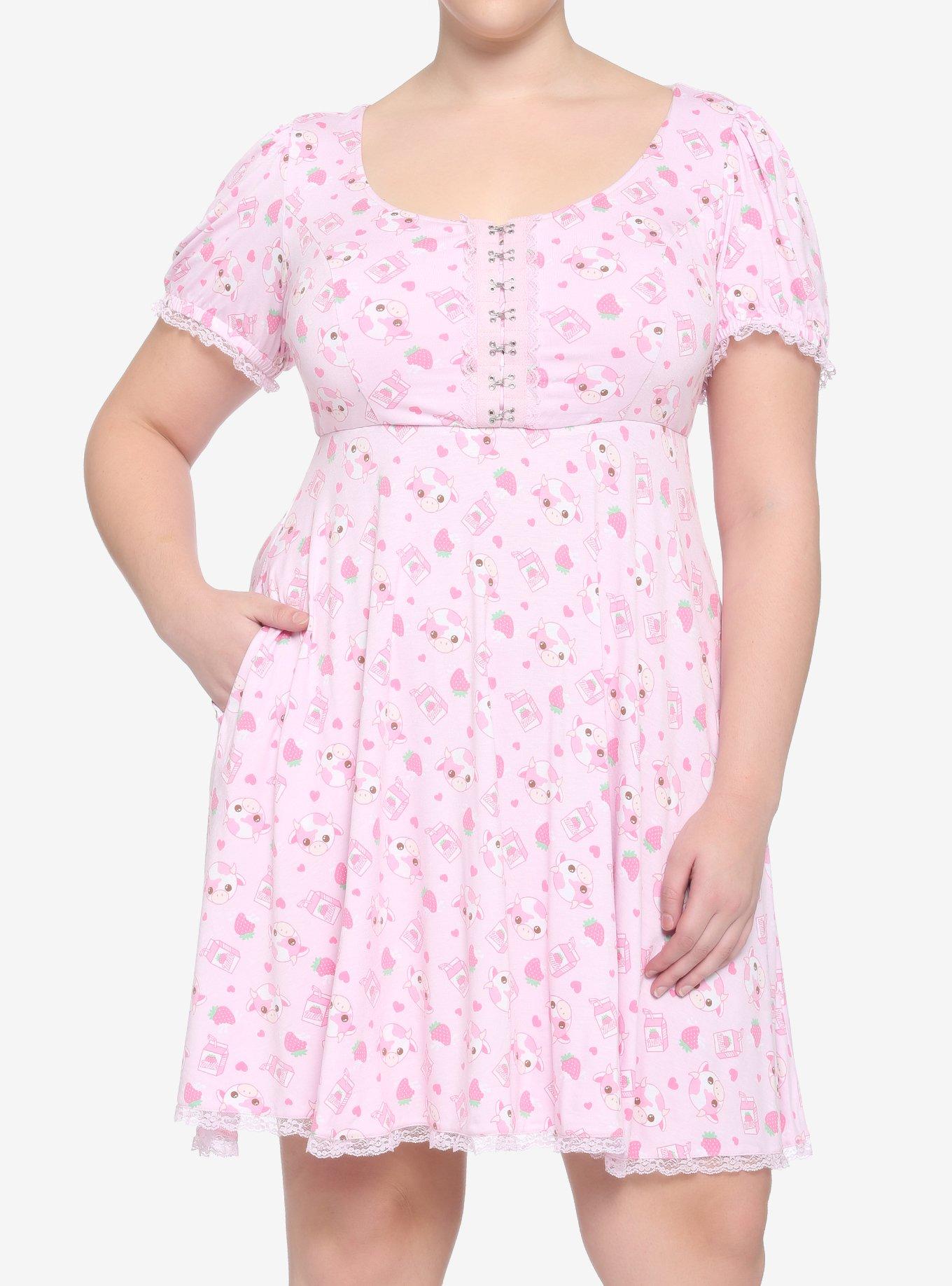 Strawberry Cow Henley Dress Plus Size, PINK, hi-res