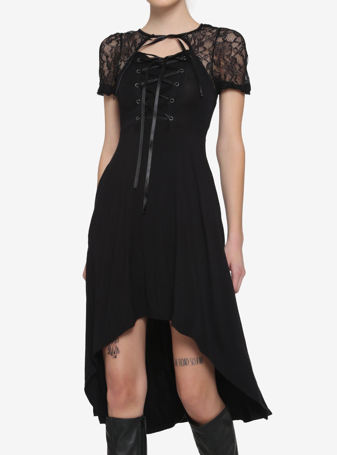 Black Lace-Up Hi-Low Dress, BLACK, hi-res