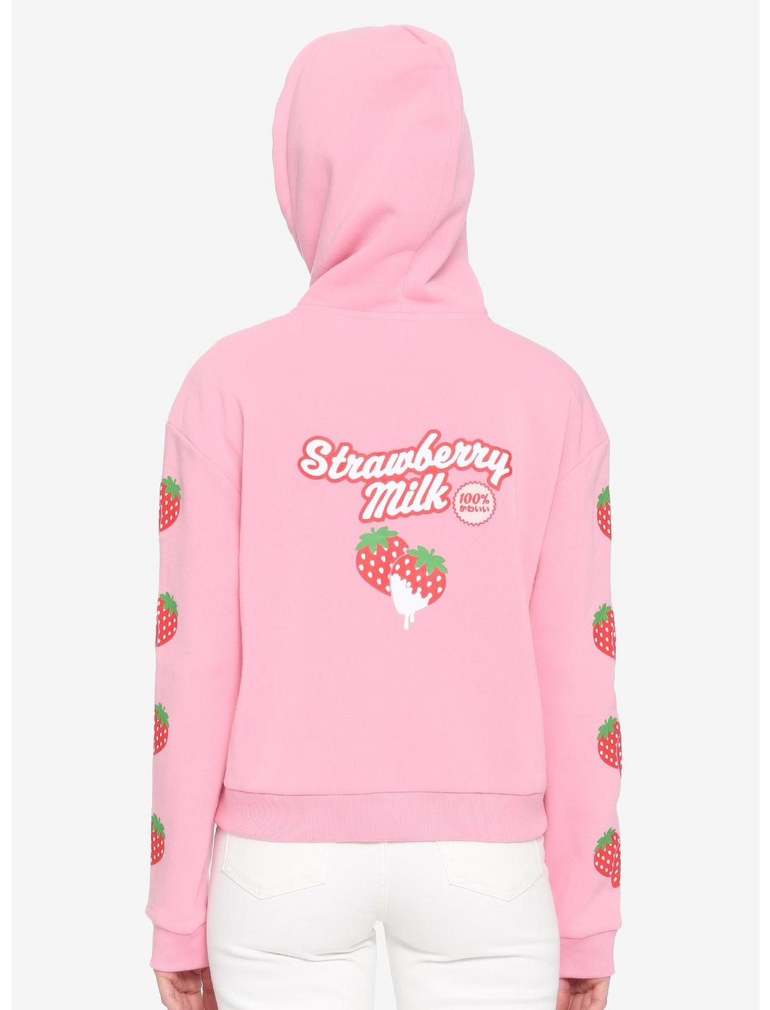 Strawberry Milk Girls Crop Hoodie, PINK, hi-res
