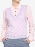 Pink & Lavender Checkered Girls Crop Sweater Vest, MULTI, hi-res