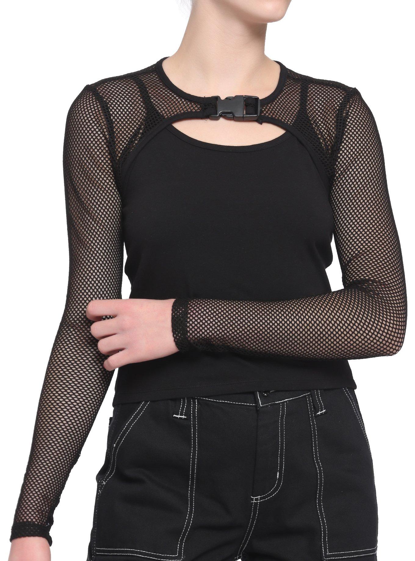 Black Fishnet Buckle Twofer Girls Top | Hot Topic