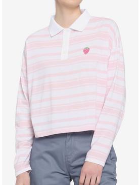 Strawberry Stripe Girls Crop Polo Long-Sleeve Shirt, , hi-res