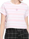 Pink & White Stripe Strawberry Girls Boxy Crop T-Shirt, STRIPE - WHITE, hi-res