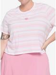 Pink & White Stripe Strawberry Girls Boxy Crop T-Shirt Plus Size, STRIPE - WHITE, hi-res