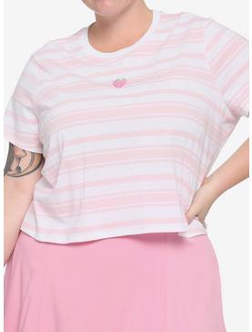 Pink & White Stripe Strawberry Girls Boxy Crop T-Shirt Plus Size, , hi-res