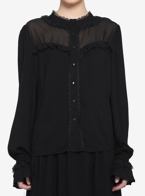 Black Lace Ruffle Girls Woven Top | Hot Topic