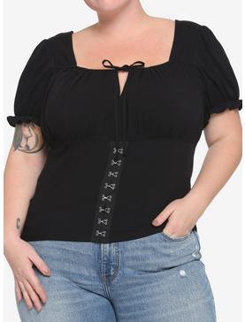 Black Hook-And-Eye Girls Crop Woven Top Plus Size, , hi-res
