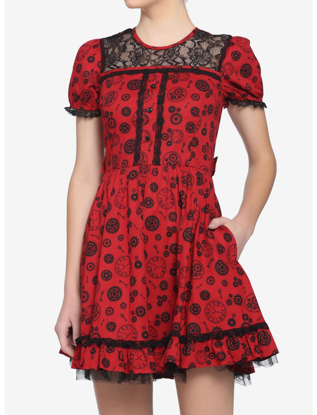 Steampunk Lolita Dress, RED, hi-res