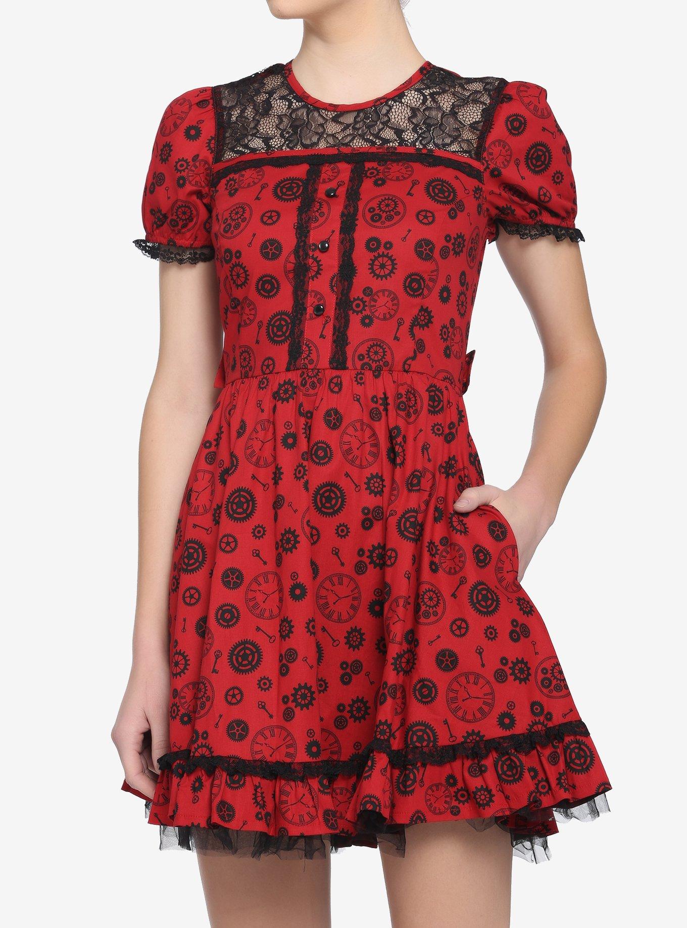 Steampunk Lolita Dress, RED, hi-res