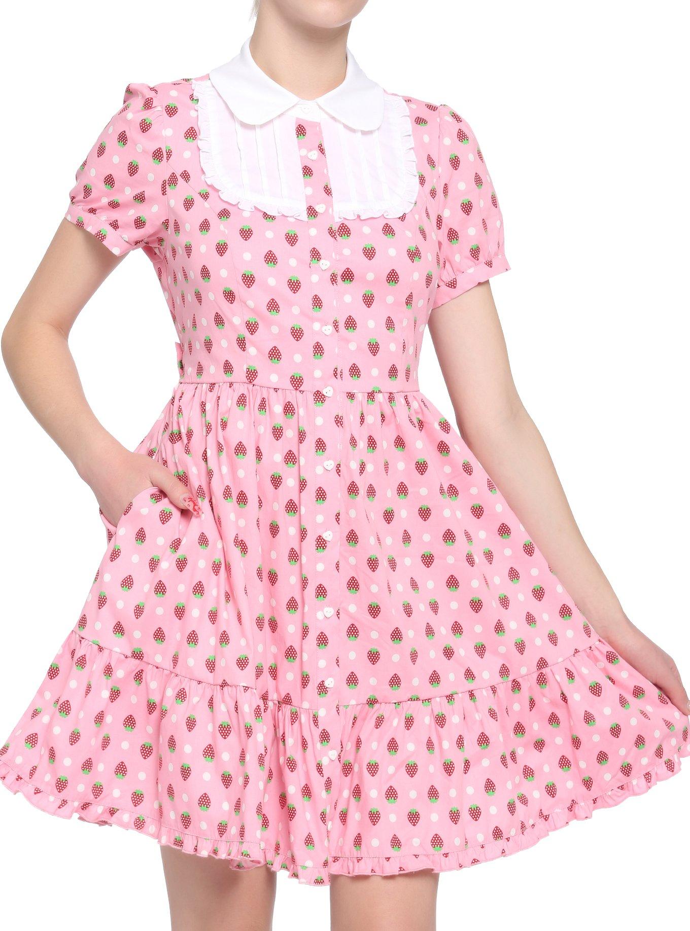 Strawberries Collar Dress, PINK, hi-res