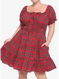 Red Plaid Tie-Front Babydoll Dress Plus Size, PLAID - RED, hi-res