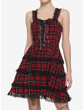 Red & Black Lace-Up Plaid Dress, , hi-res