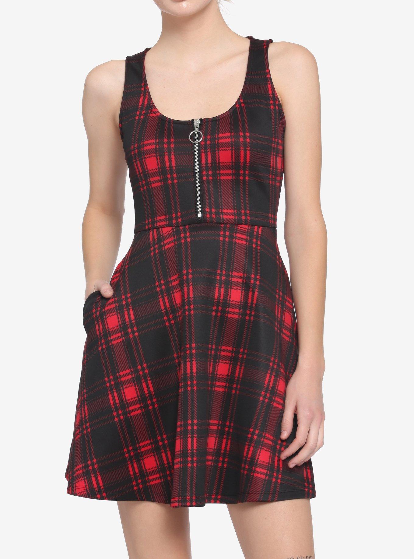 Red Black Plaid O Ring Dress Hot Topic