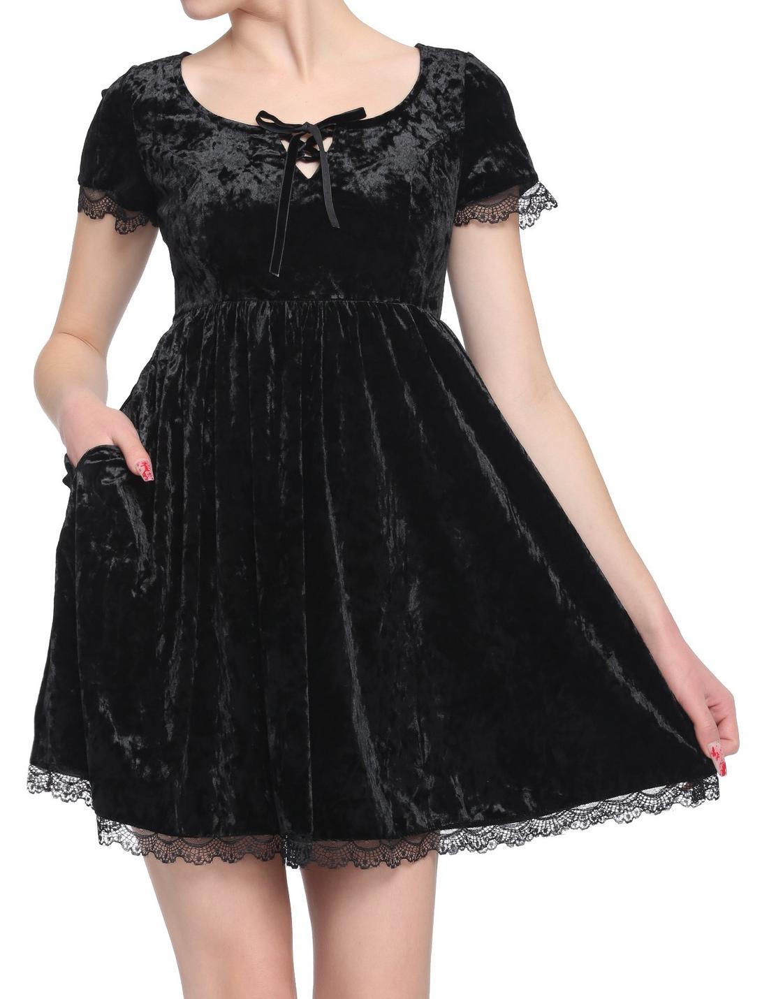 Black Velvet Tie-Front Dress, BLACK, hi-res