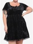 Black Velvet Tie-Front Dress Plus Size, BLACK, hi-res