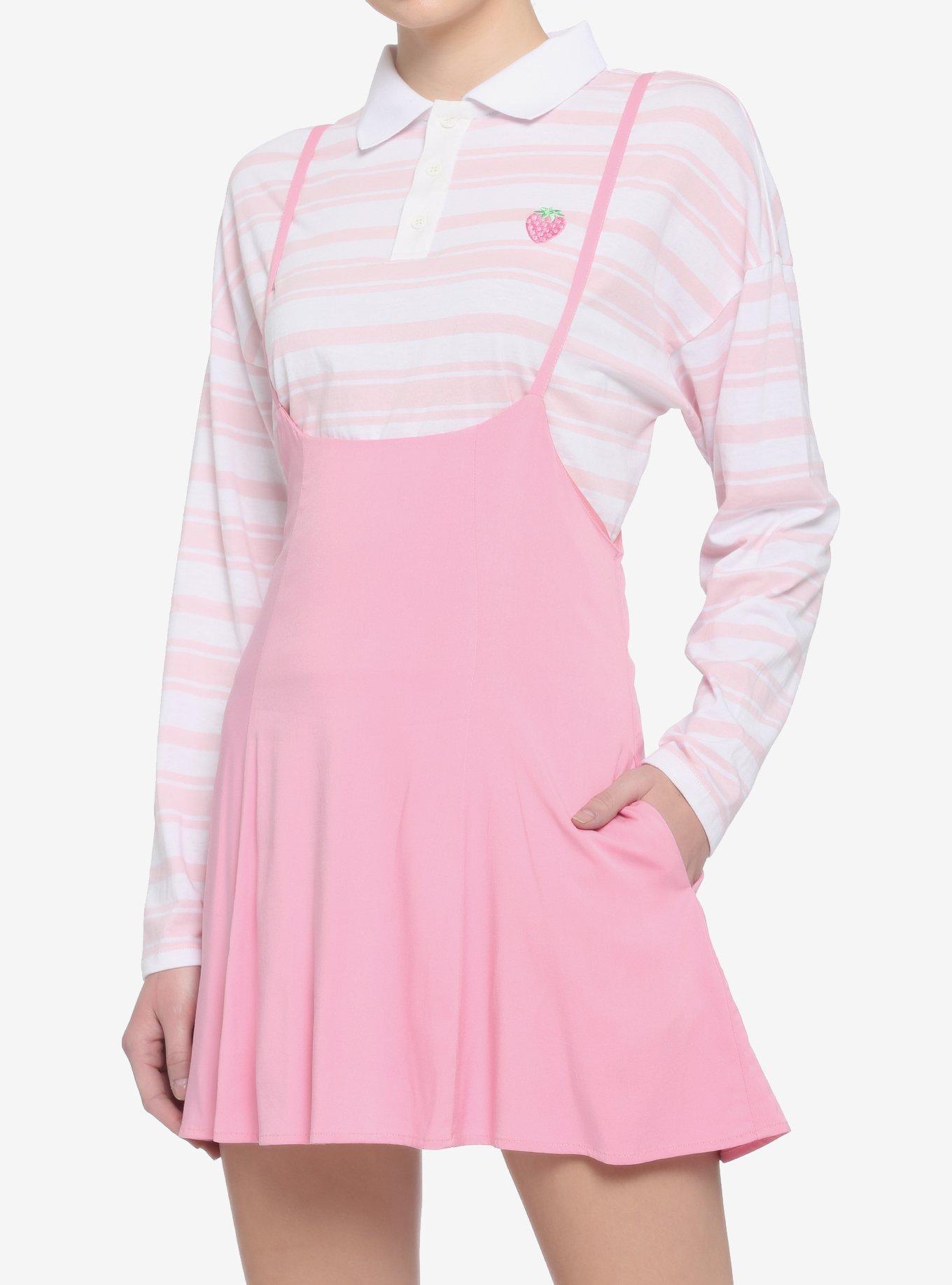 Pink High-Waisted Spaghetti Strap Suspender Skirt, PINK, hi-res