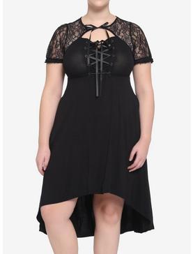 Black Lace-Up Hi-Low Dress Plus Size, , hi-res