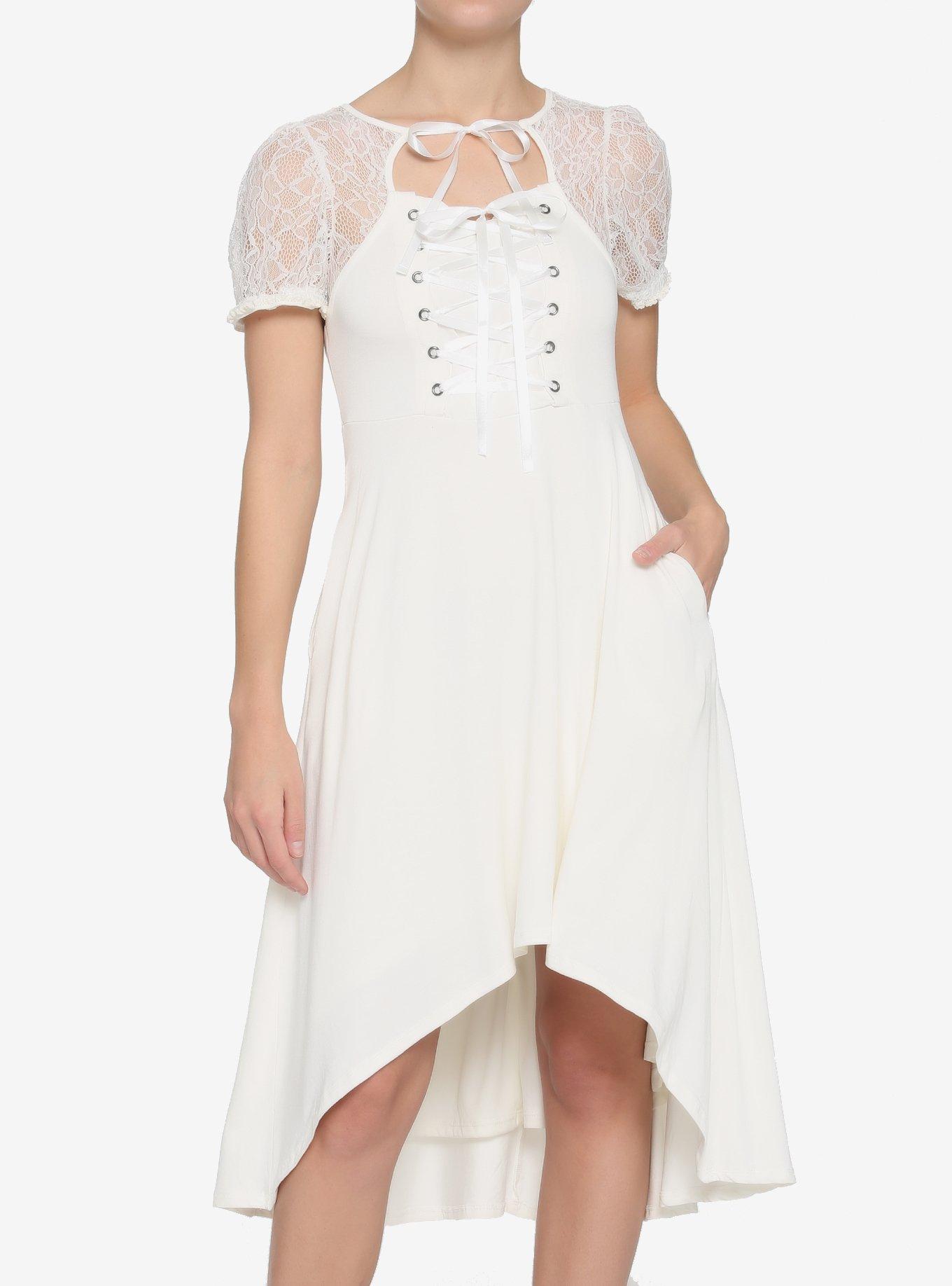 Ivory Lace-Up Hi-Low Dress, IVORY, hi-res