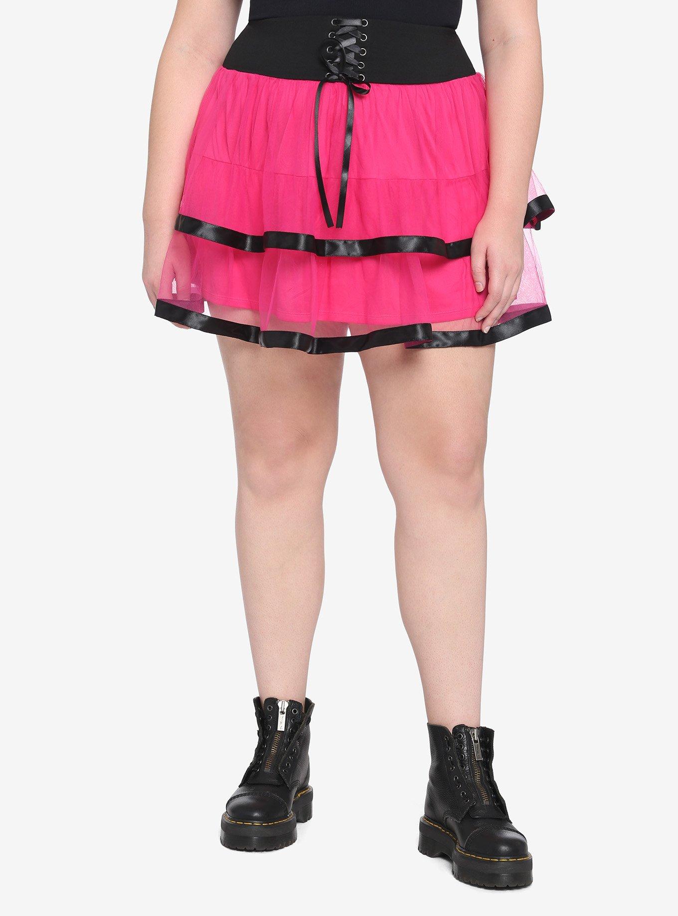 Hot Pink & Black Tutu Skirt Plus Size, PINK, hi-res