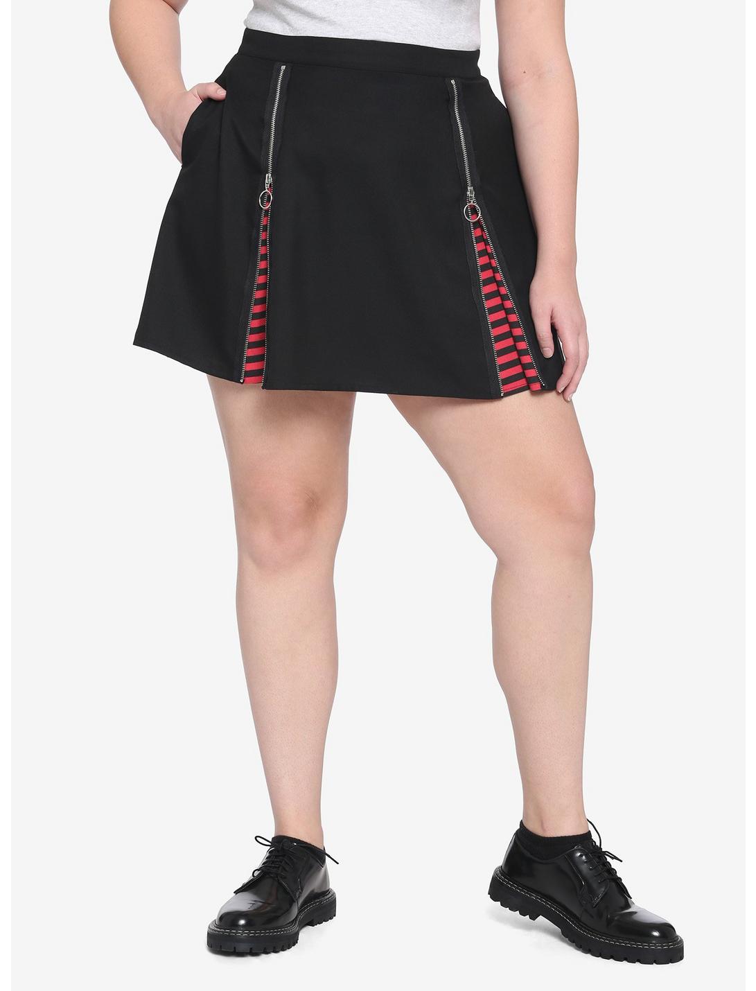 Black & Red Stripe Zipper Insert Skirt Plus Size, MULTI, hi-res