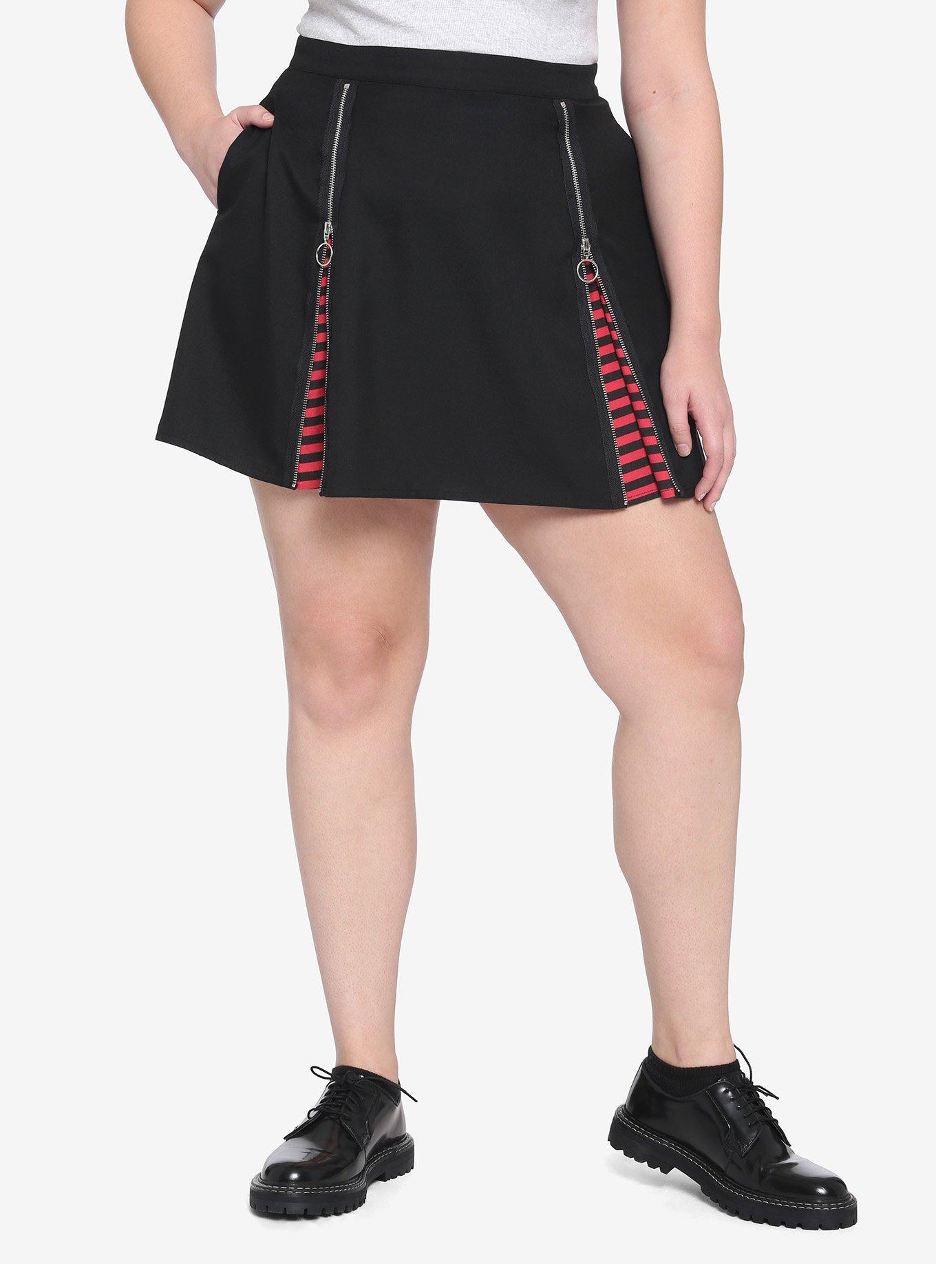 Black & Red Stripe Zipper Insert Skirt Plus Size, MULTI, hi-res