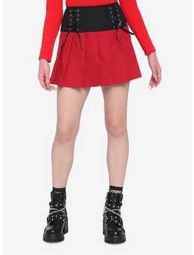 Black & Red Lace-Up Yoke Skirt, , hi-res