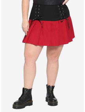 Black & Red Lace-Up Yoke Skirt Plus Size, , hi-res