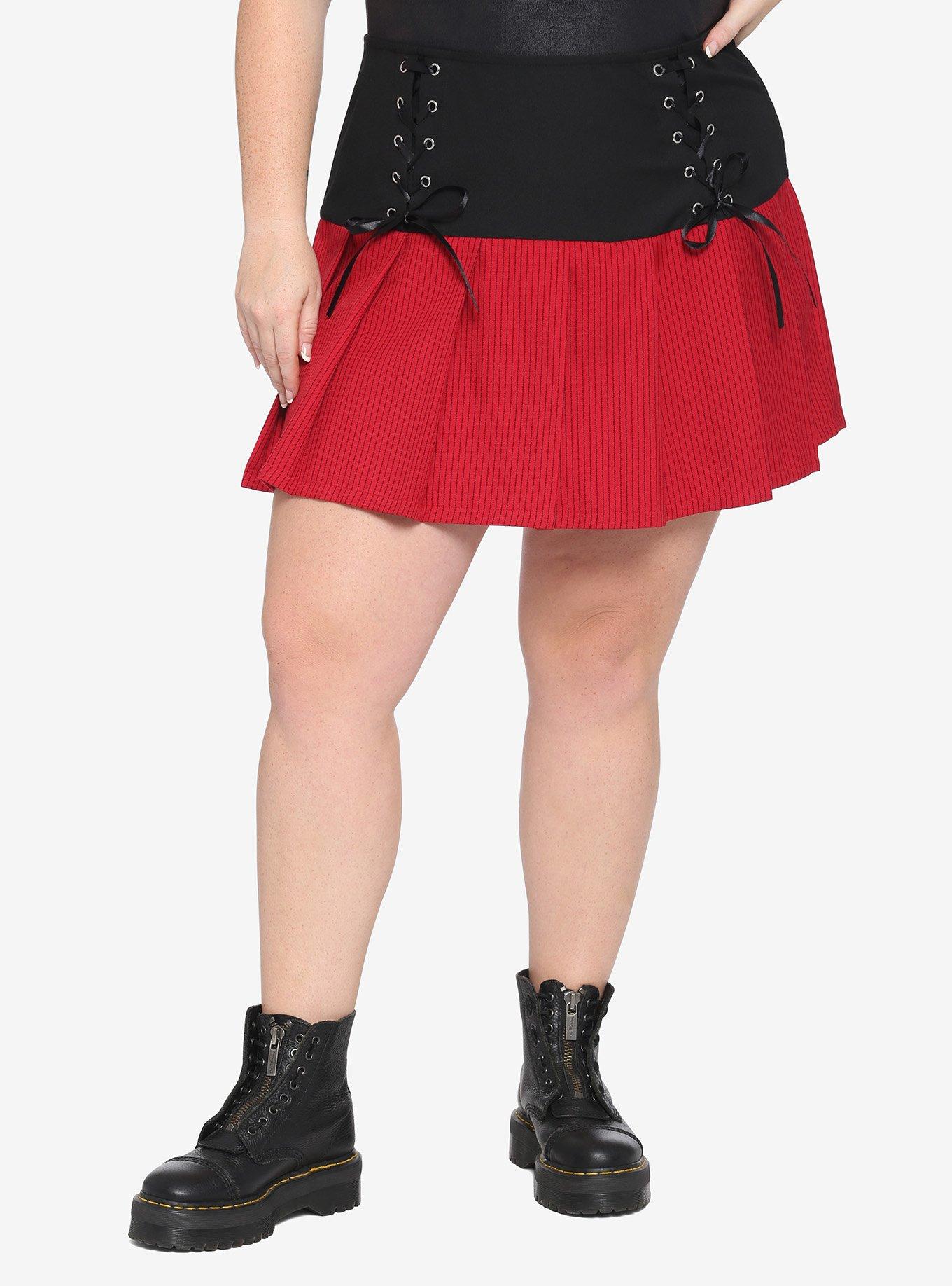 Black & Red Lace-Up Yoke Skirt Plus Size, MULTI, hi-res