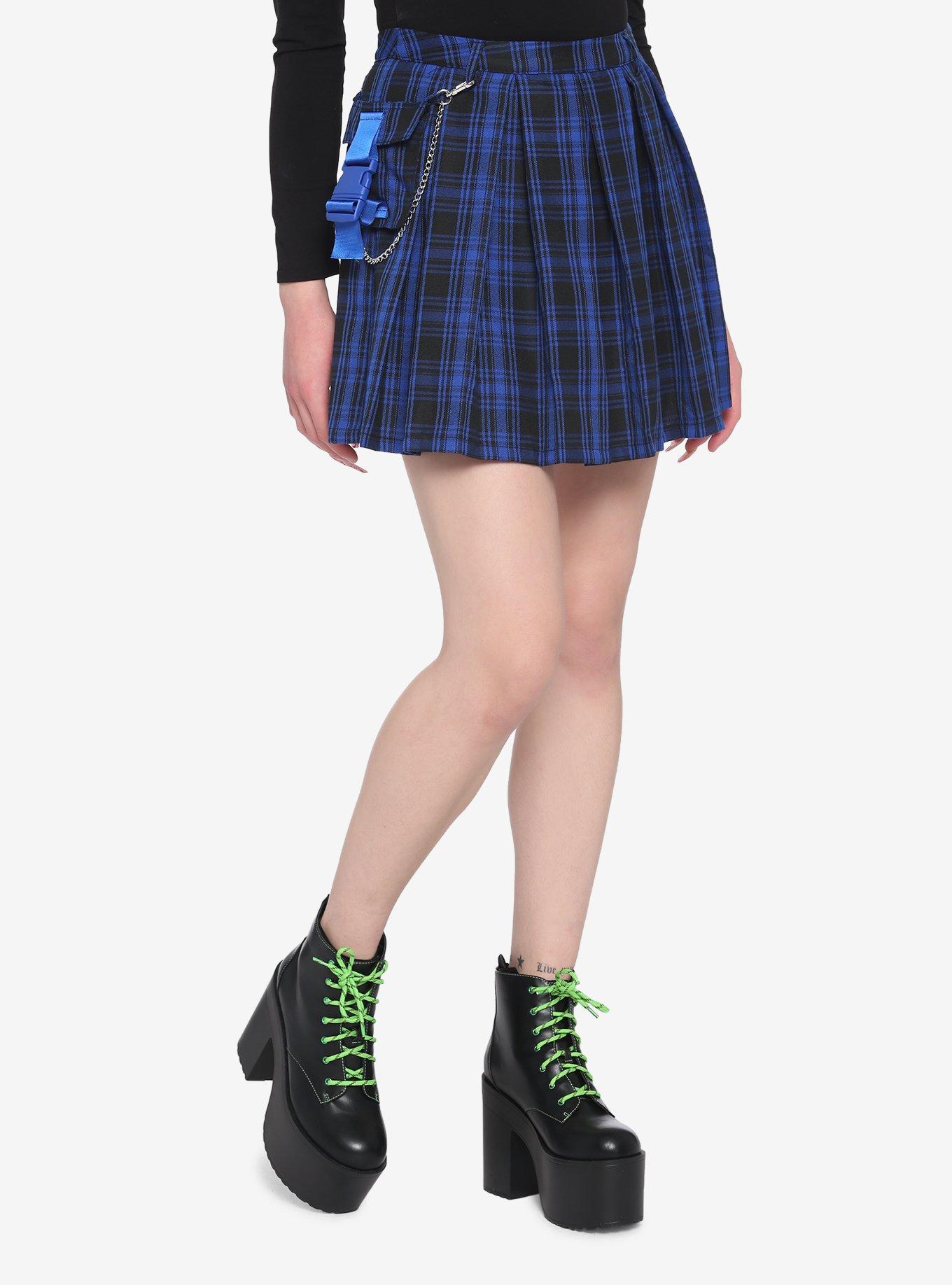 Blue & Black Plaid Cargo Skirt, PLAID - BLUE, hi-res