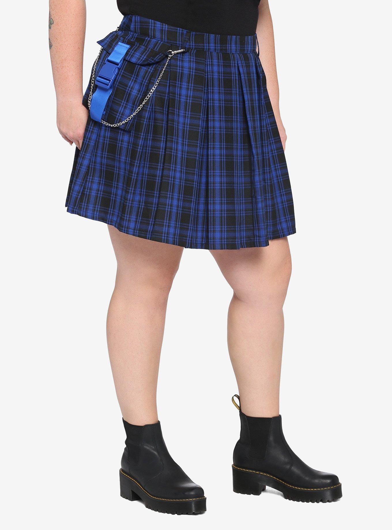 Blue & Black Plaid Cargo Skirt Plus Size